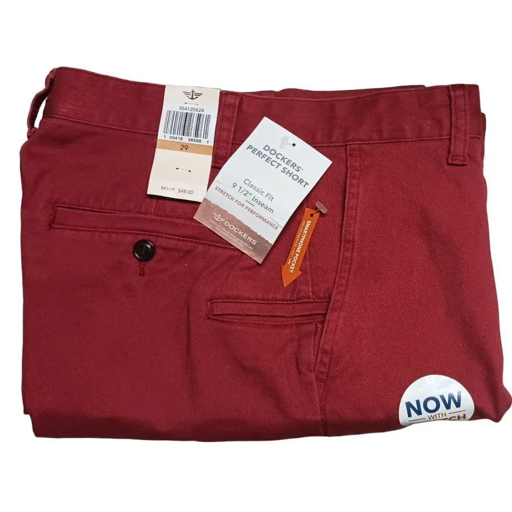 Dockers Men's Perfect Classic Fit Shorts Bank Red Size 29 New